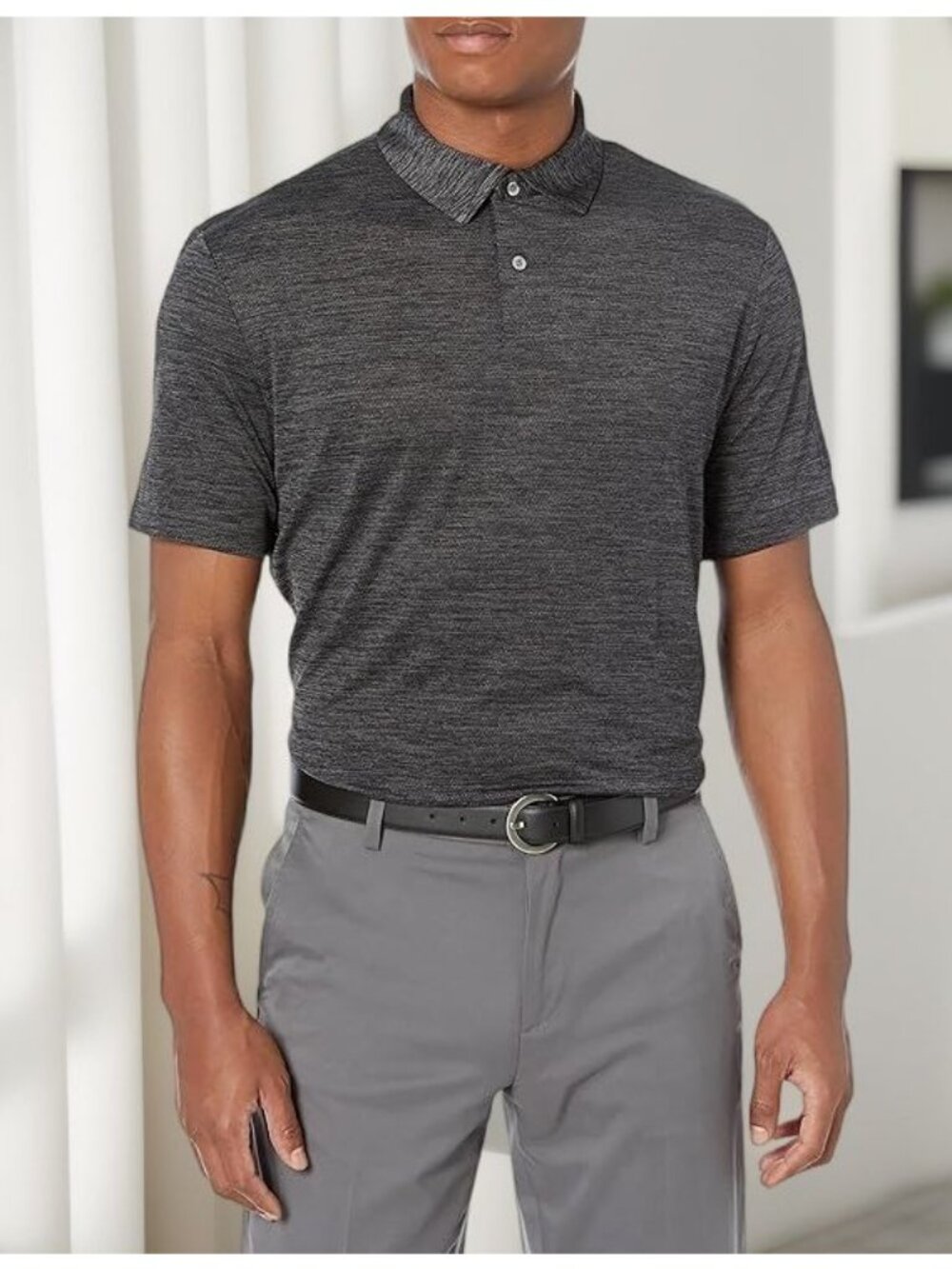 Pga Tour Mens Eco Fine Line Knit Golf Polo T Shirt Caviar Heather Size XL NWT